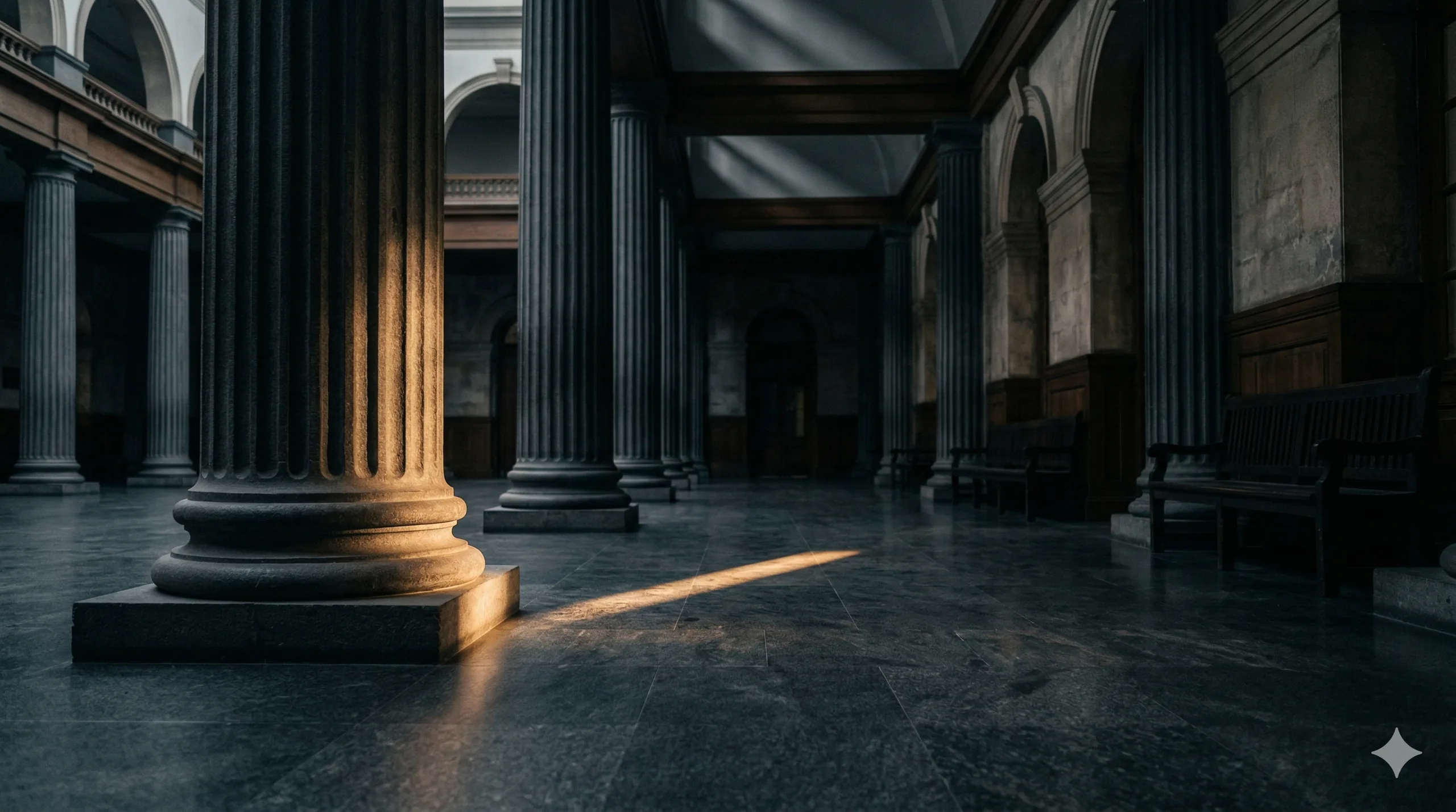 Abstract light across architectural columns — symbolic of structure and clarity.